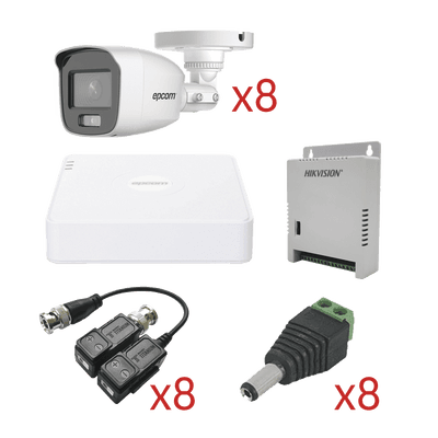 KIT TurboHD con Audio 1080p / DVR 8 Canales 1080p lite / 8 Cámaras Bala (exterior 2.8 mm) / Transceptores / Conectores / Fuente de Poder / AUDIO POR COAXITRON
