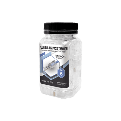 Bote con 100 Plugs Pass Through RJ45 Cat6 sin Blindaje, Chapado de Oro a 30 Micras para Durabilidad Extrema