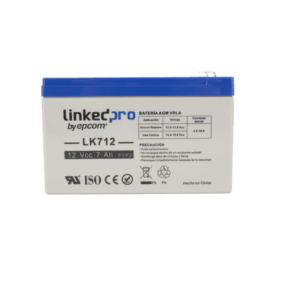 Batería 12 V / 7 Ah / UL / Tecnología AGM / Vida útil promedio 5 años / Uso en equipo electrónico, Alarmas de Intrusión / Incendio / Control de acceso / Video Vigilancia / Terminales F1 ( Incluye adaptador F2 )