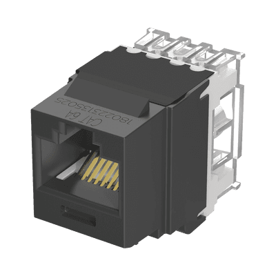 Conector Jack Estilo 110 (de Impacto), Tipo Keystone, Categoría 6A, de 8 Posiciones y 8 Cables, Color Negro