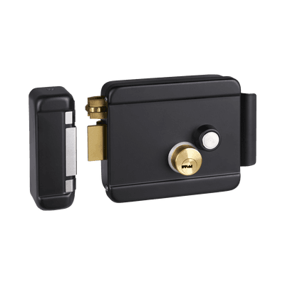 Cerradura Eléctrica con Botón de Salida / Incluye Llave / Exterior / Izquierda / Color Negro