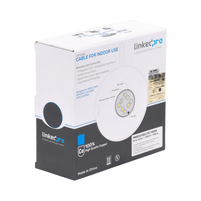 Bobina de Cable de 100 Metros (328.08 Pies), Cat5e, 24 AWG, Color Gris, UL, para Aplicaciones en Videovigilancia, Redes de Datos. Uso Interior