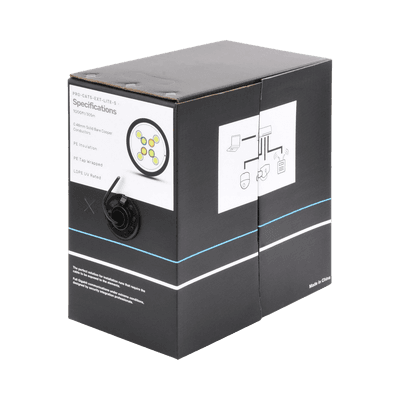 Bobina de Cable de 305 Metros (1000 Pies), Cat5e, Color Negro, Sin Blindar, para Aplicaciones de Videovigilancia, Redes de Datos. Uso en Intemperie