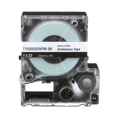 Casete de Etiquetas de Vinilo de Cinta Continua, Color Negro Sobre Blanco, Uso Interior/Exterior, 24 mm (0.94 Pulgadas) de Ancho x 7.6 Metros (24.93 Pies) de Largo